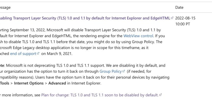 Microsoft to disable tls 10 and 11 next month