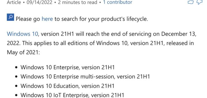 Windows 10 version 21h1 to go dark in december