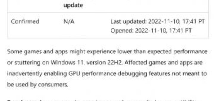Microsoft confirms performance issues in windows 11 2022 update