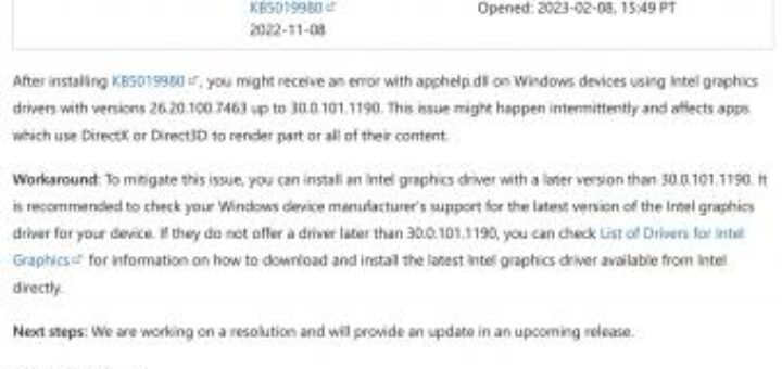 Microsoft confirms bug caused by windows cumulative update kb5019980