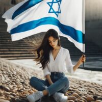 Young woman holding israel flag