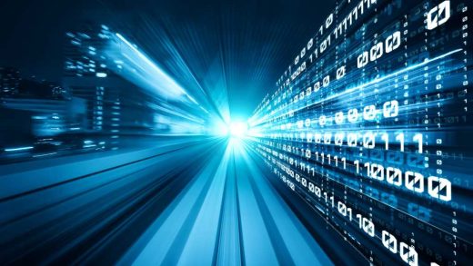 Digital data flow on road with motion blur to create vision of fast speed transfer . Concept of future digital transformation , disruptive innovation and agile business methodology .