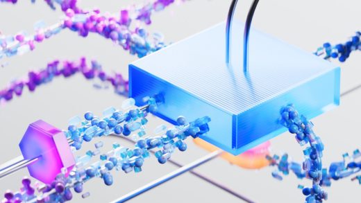 A blue square with wires and blue balls