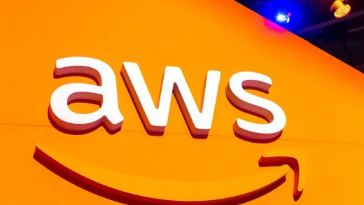 Large AWS sign. Amazon Web Services (AWS) is a subsidiary of Amazon that provides on-demand cloud computing platforms - Las Vegas, Nevada, USA - December 3, 2019