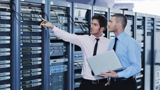 data center men servers cloud