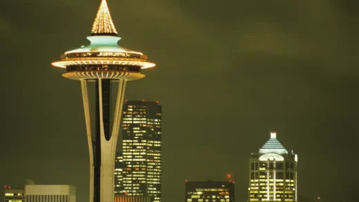 heavily illuminated top of space needle building seattle washington usa 200366798 001