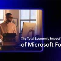 Developer at desk, working at laptop. Text reads "The Total Economic Impact of Microsoft Foundry."