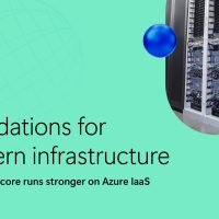 Abstract image with text "Foundations for modern infrastructure: Your digital core runs stronger on Azure IaaS"