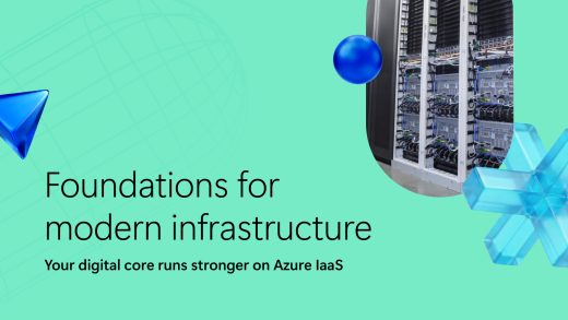 Abstract image with text "Foundations for modern infrastructure: Your digital core runs stronger on Azure IaaS"