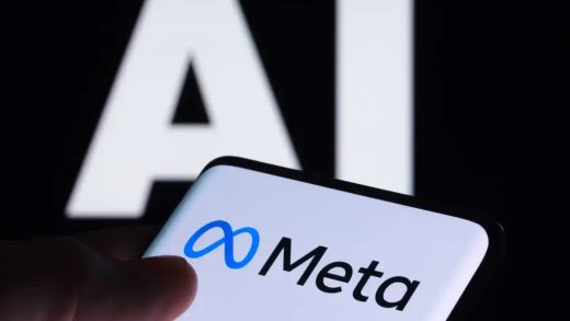 Meta logo seen on smartphone and AI letters on the background. Concept for Meta Facebook Artificial Intelligence. Stafford, UK, May 2, 2023