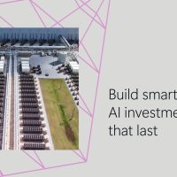 An aerial photo of a data center that says "build smarter AI investments that last."