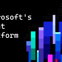 An image with the words Microsoft’s agent platform on the left side and multicolored bars of different heights and colors on the right side with small white vertical lines interspersed among and above some of the bars.