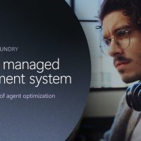 Microsoft Foundry graphic promoting AI as a managed investment system, with a workstation displaying technical planning and development content