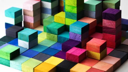 A colorful stack of cubes; objects, containers, storage