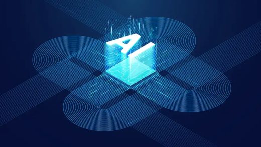 Abstract digital technology background. Isometric AI chip with AI hologram with circuit tech bg. Connected lines electric lightning. Bright light neon blue quantum CPU processor. Vector illustration.