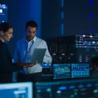 Cybersecurity, Meeting, Man and Woman, Meeting, Serverroom