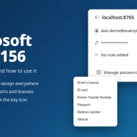 Microsoft Edge 156 cover graphic with real Edge 156 screenshots of the key icon login details panel and the Enhanced autofill document menu