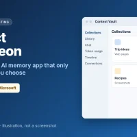 Project Pantheon cover illustration showing a mock Context Vault window with collections, labeled as an unannounced Windows 11 test
