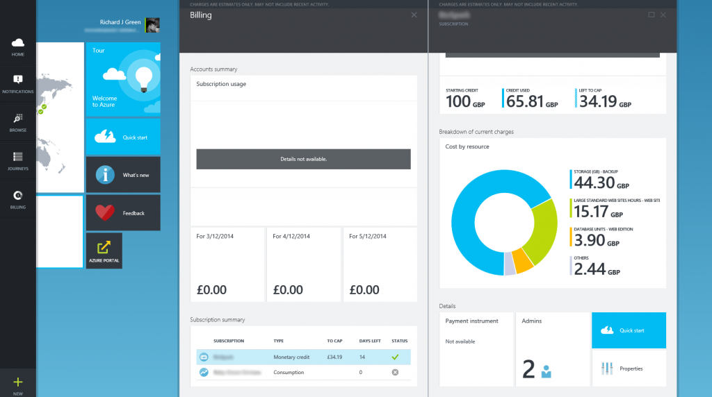 Azure portal billing