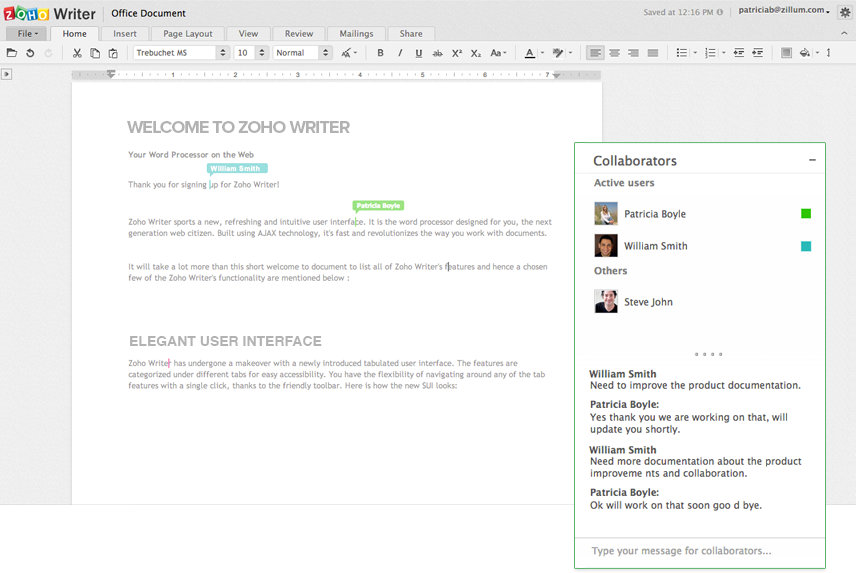 Zoho docs writer app