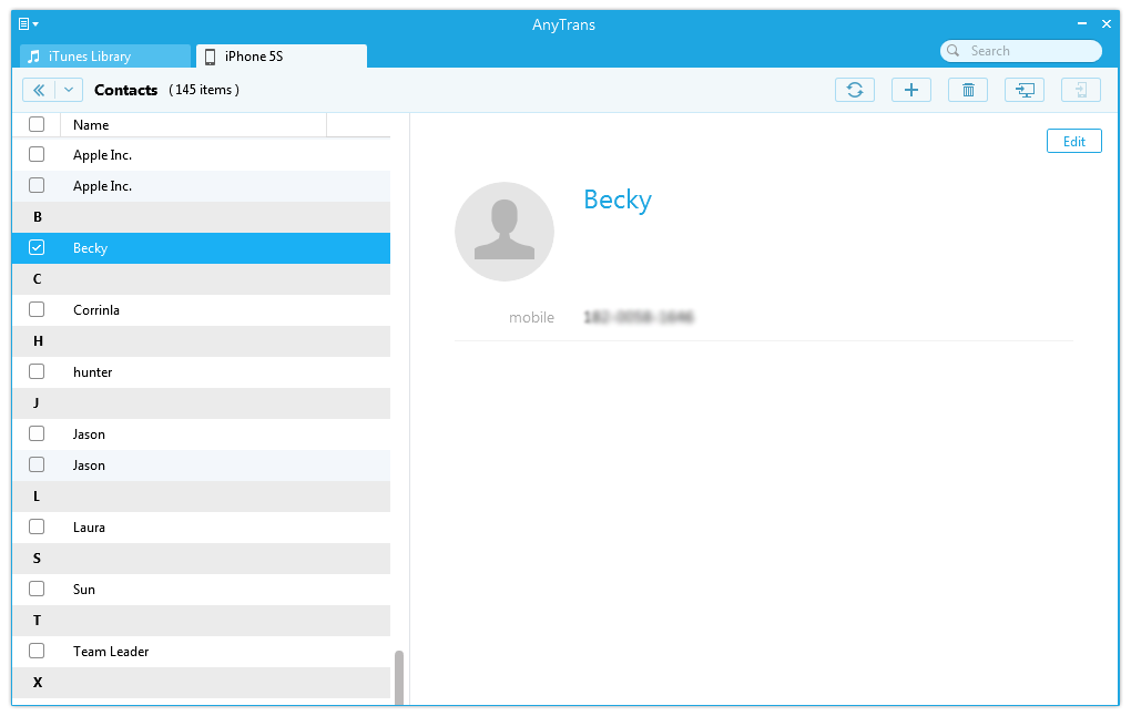 Anytrans manage contacts