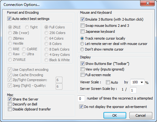 Ultravnc connection options