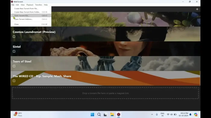 Webtorrent on windows screenshot