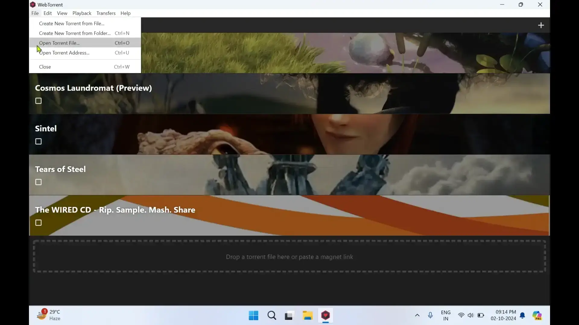 Webtorrent on windows screenshot