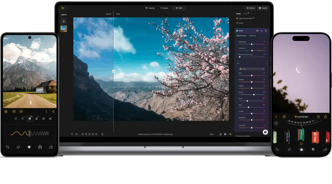 Luminar Neo photo editor interface on Windows