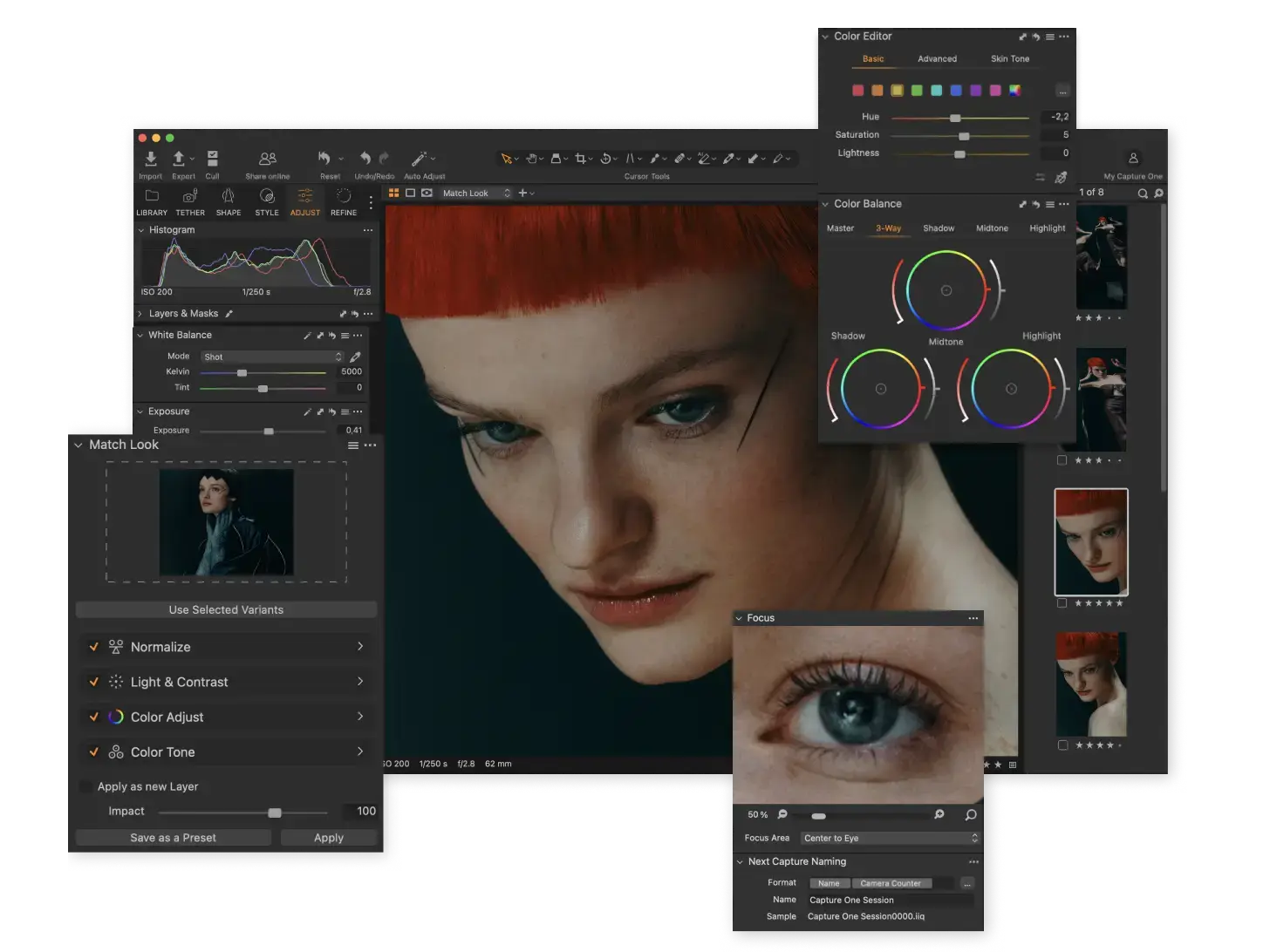 Capture One photo editing interface on Windows