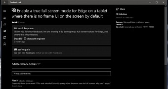Microsoft edge full screen mode now expected in windows 10 redstone 3