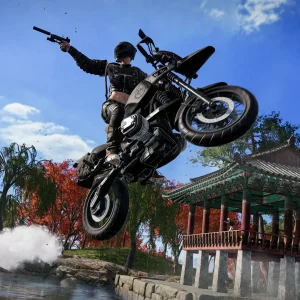 Shooting woman on motorcycle