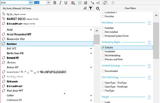 Font filters