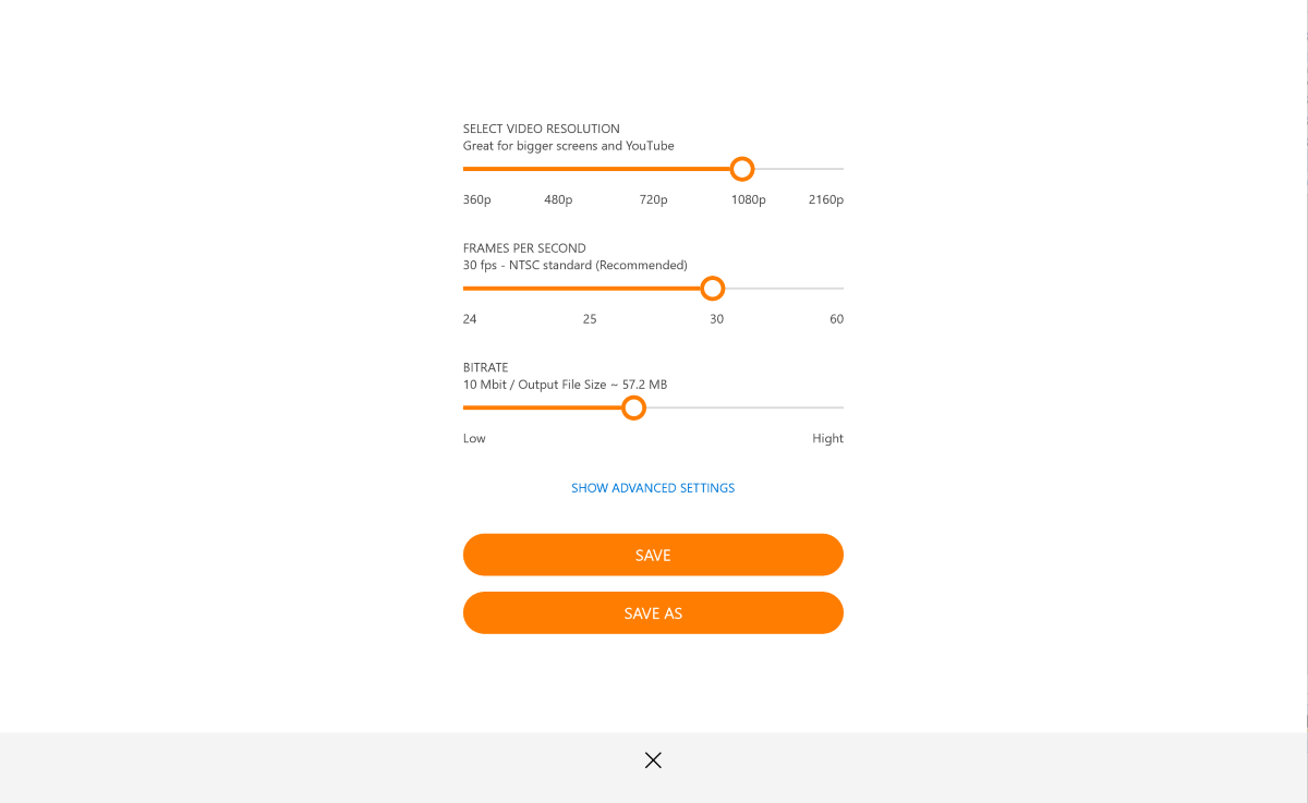 Video resolution settings animotica