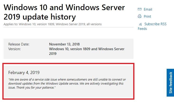 Microsoft confirms windows update issue on windows 10 version 1809 524820 2