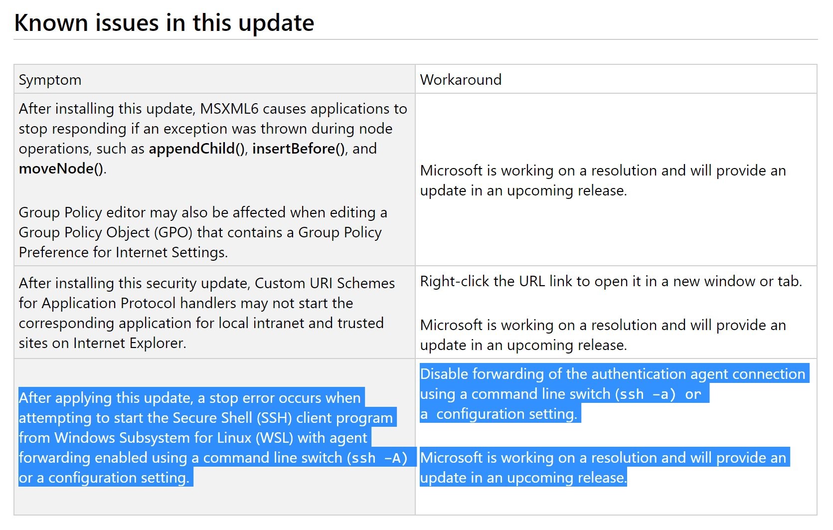 Windows 10 cumulative update kb4489868 breaks down a linux feature 525310 2