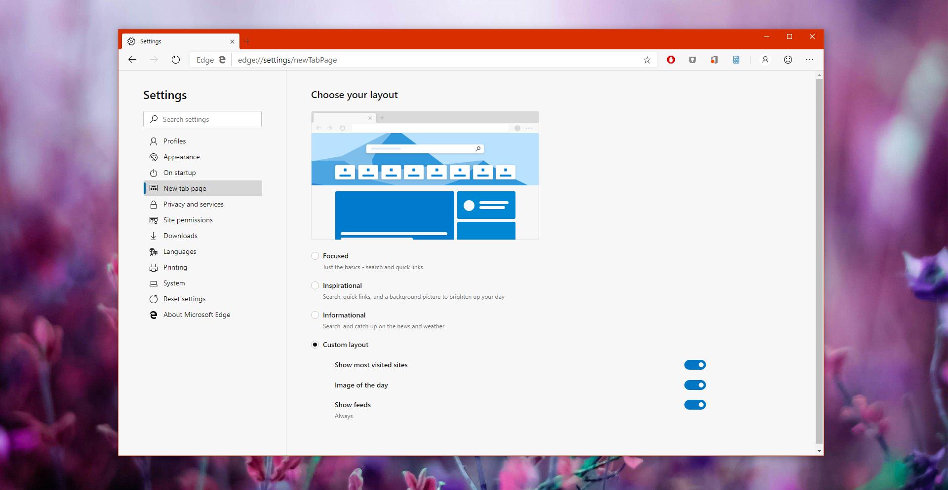 How to Customize the New Tab Page in Chromium Microsoft Edge - Windows Mode