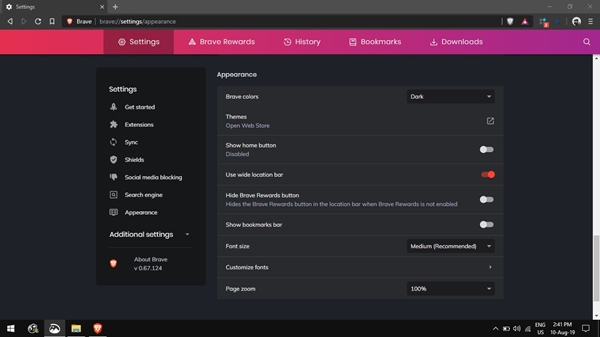 Brave browser custom theme