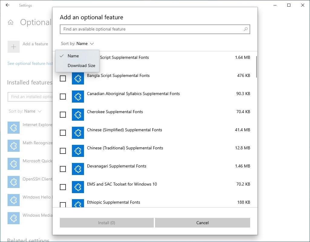 Microsoft refines optional features in windows 10 20h1 526960 2