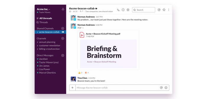 Slack shared channel preview