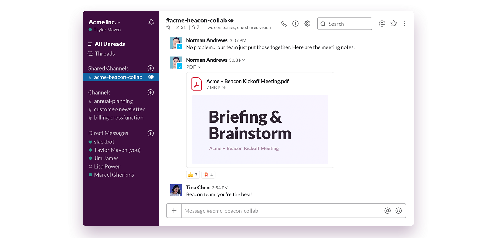 Slack shared channel preview