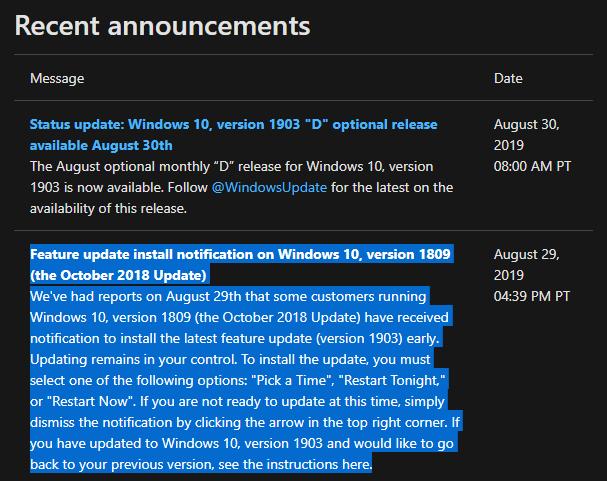 Microsoft says some windows 10 version 1809 users are prompted to upgrade early 527230 2