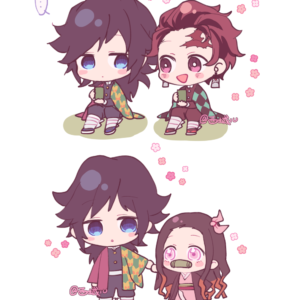 Chibi giyuu nezuko tanjirou background cute