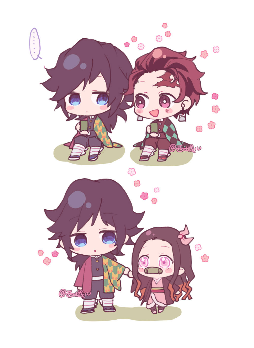 Chibi giyuu nezuko tanjirou background cute