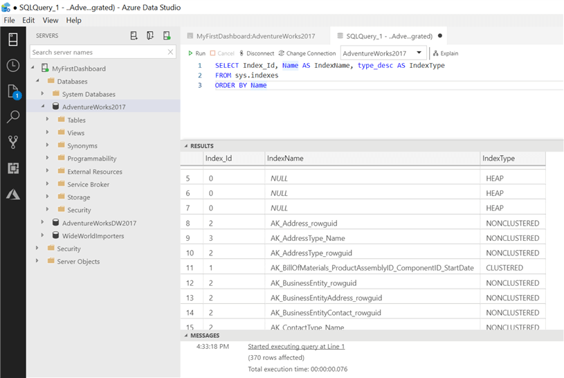 Dashboard azure data studio