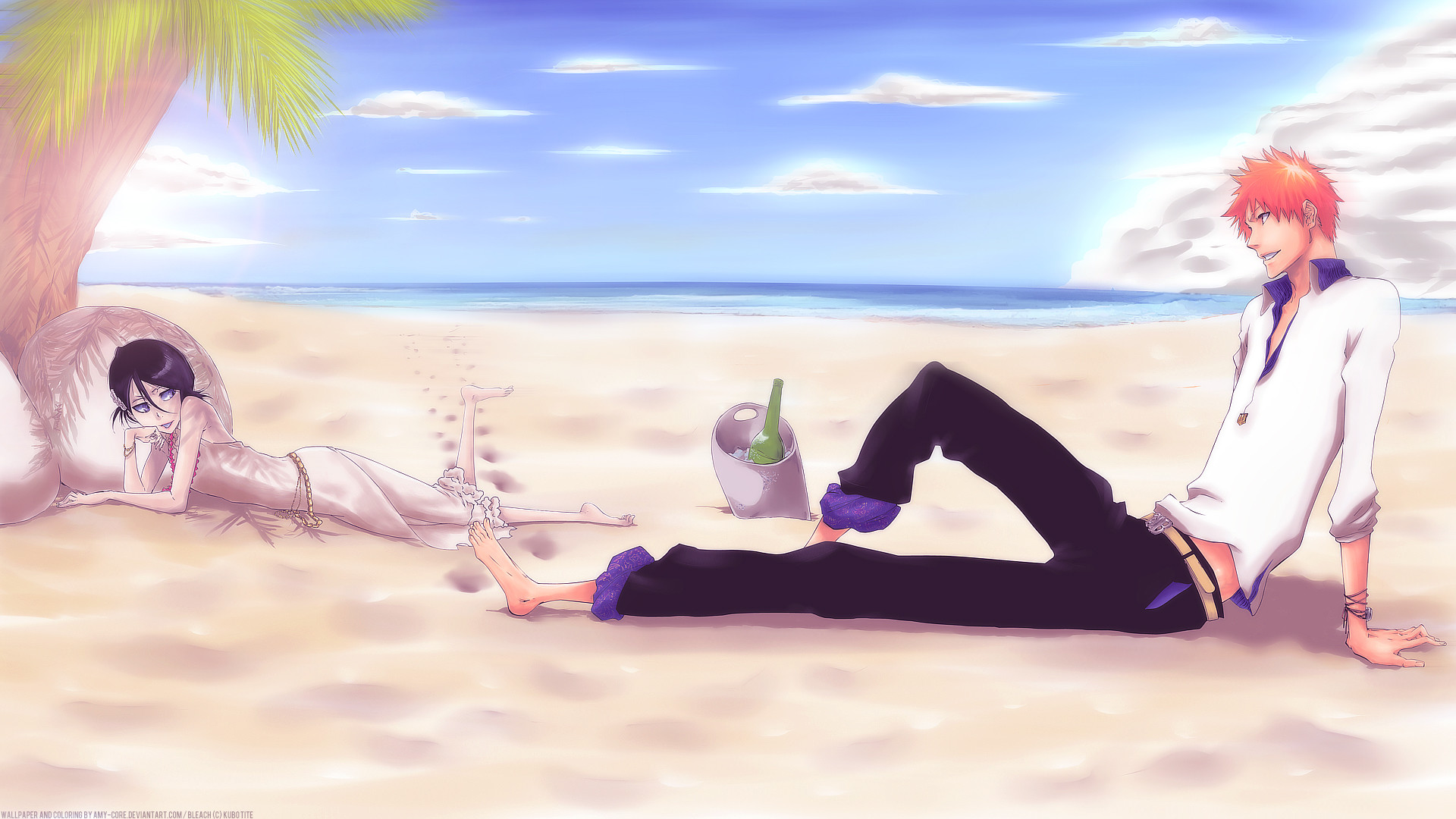 Rukia with ichigo at beach