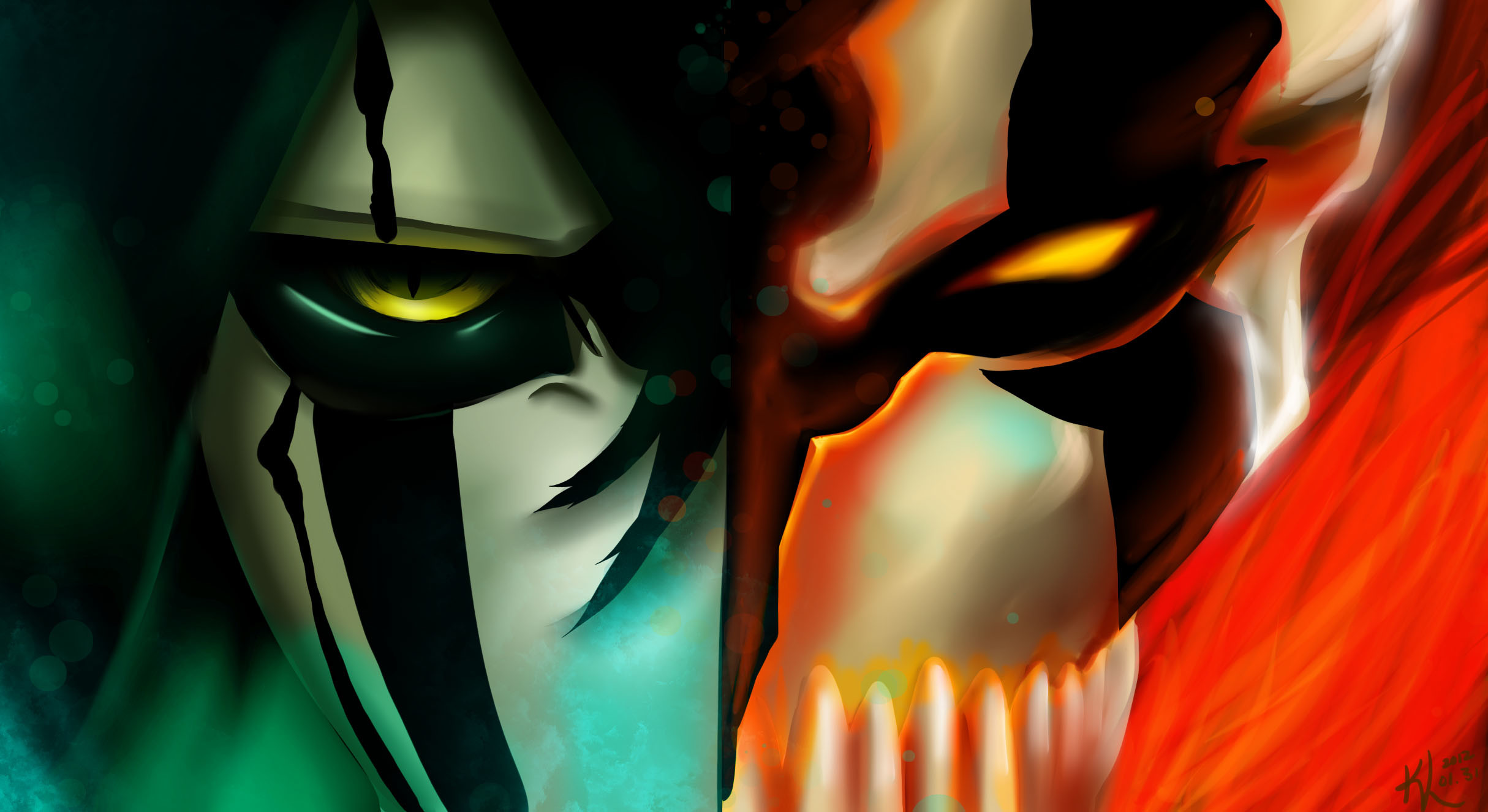 Ulquiorra half face with ichigo hollow form