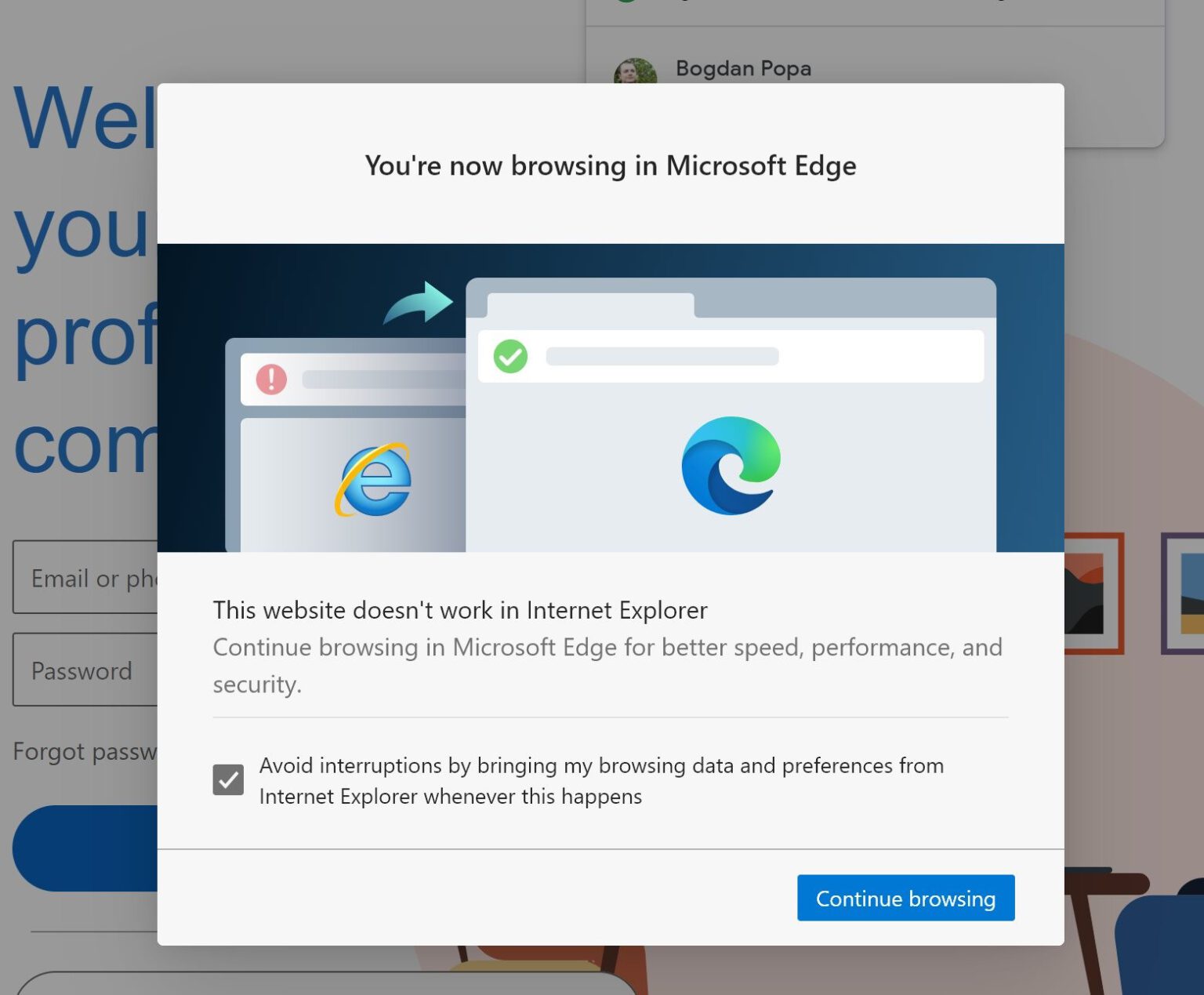 Internet explorer starts loading websites in the new microsoft edge