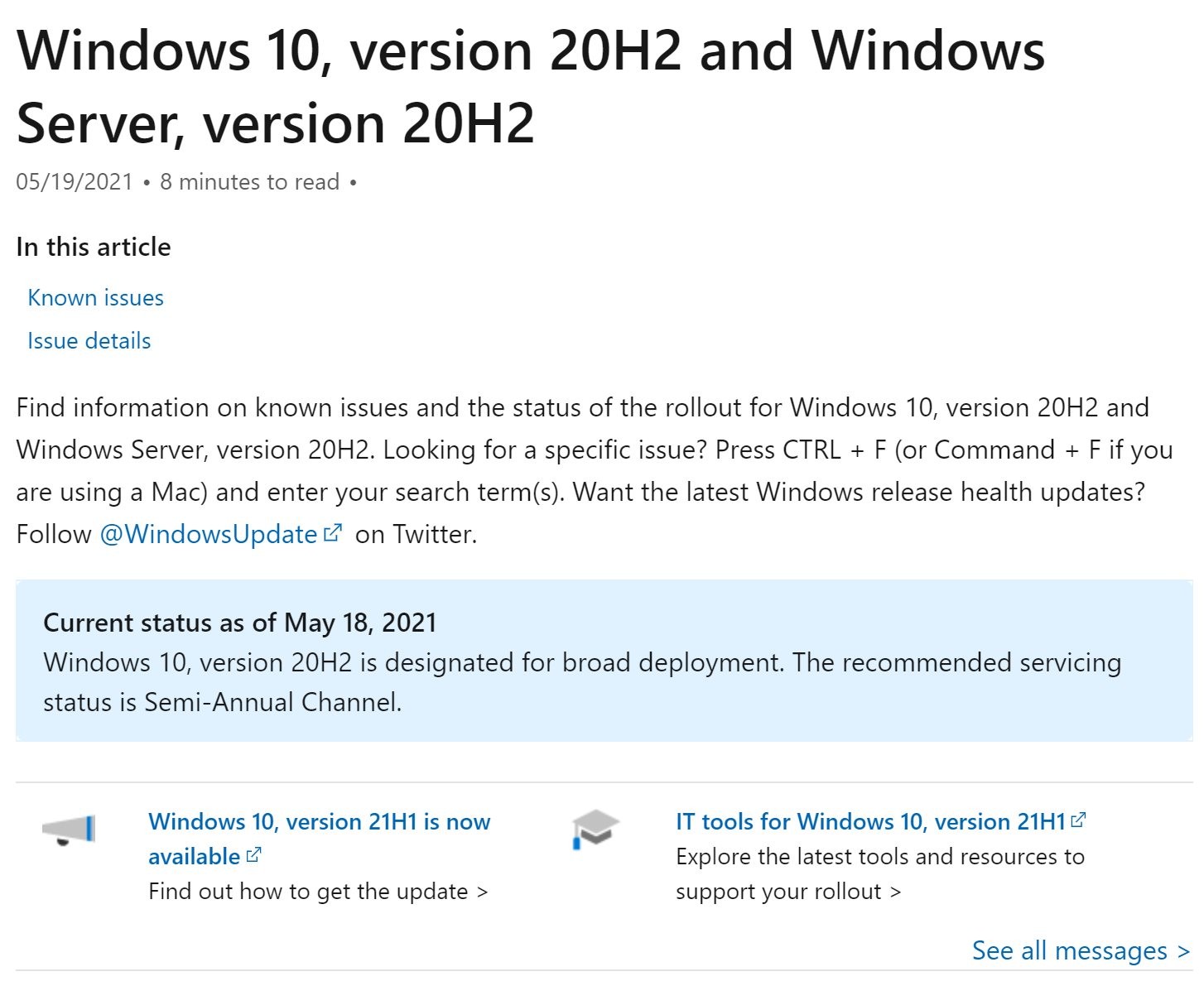 Microsoft announces windows 10 version 20h2 ready for broad deployment 532971 2