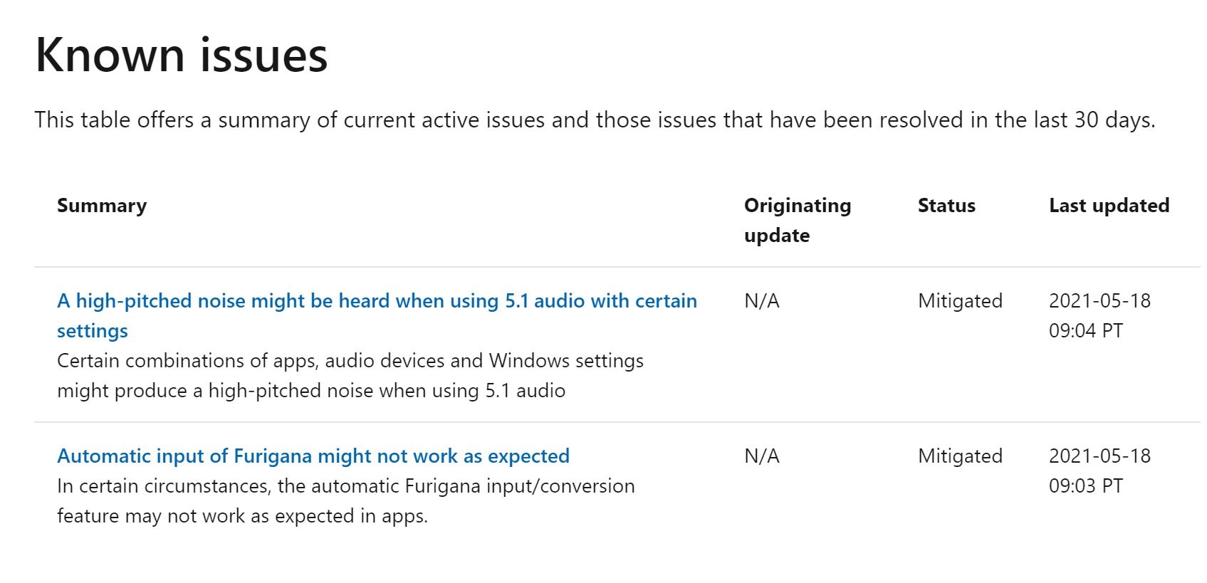 Windows 10 version 21h1 launches with two known issues 532962 2